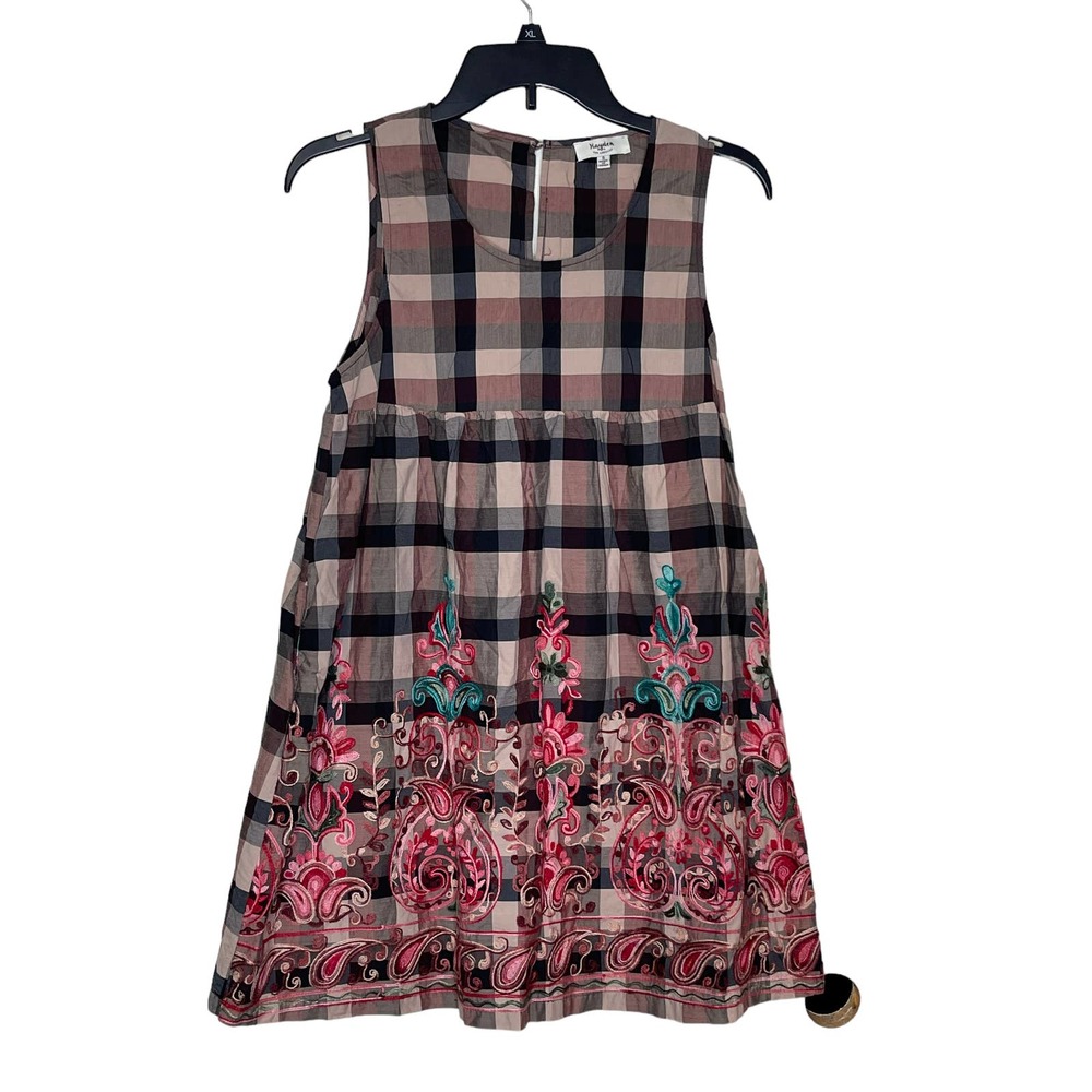 Hayden‎ LA Women Dress Embroidered Floral Plaid Sleeveless Multicolor Small